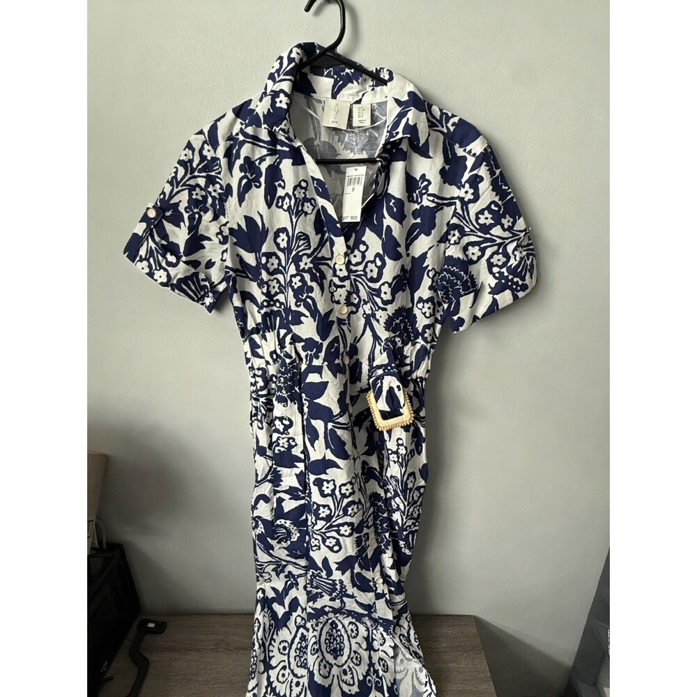 Joie Cottage Core Dreamy Blue White Cotton Floral Button Belted Dress Size S NWT